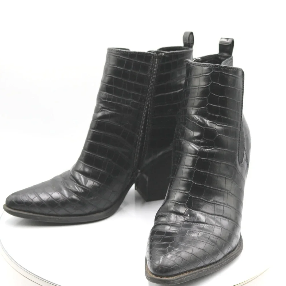 Soul Naturalizer Micah Black Faux Croc Embossed Block Heel Ankle Boots Sz 10M‎